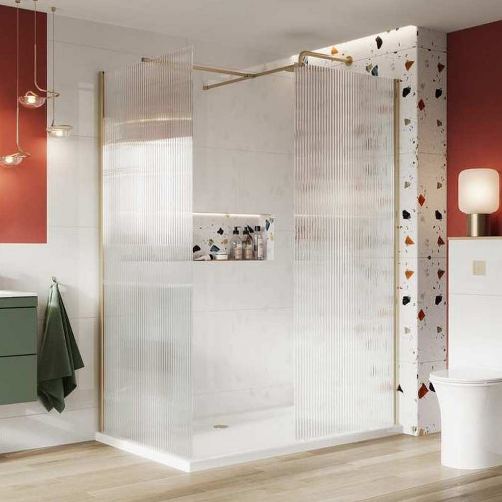 Scudo S8 700mm Brushed Brass Fluted Wetroom Panel