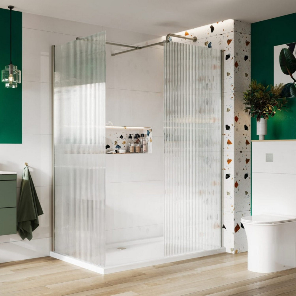 Scudo S8 800mm Brushed Nickel Fluted Wetroom Panel