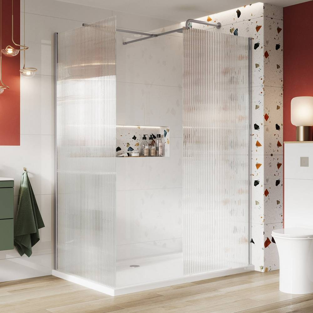 Scudo S8 900mm Chrome Fluted Wetroom Panel