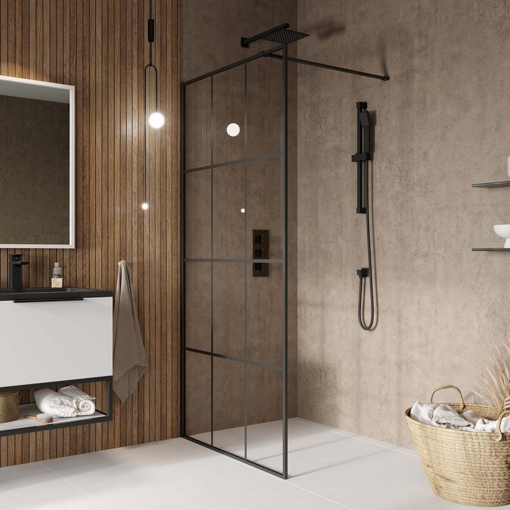 Scudo S8 700mm Single Wetroom Grid Panel in Black (1)