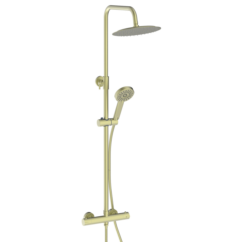 Scudo Serena Brushed Brass Round Rigid Riser Shower with Easy Fix Kit