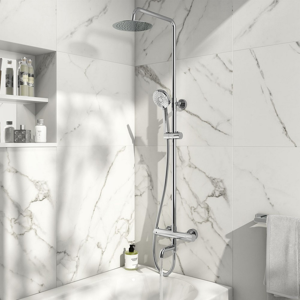 Scudo Solar Rounded Rigid Riser Shower with Bath Filler