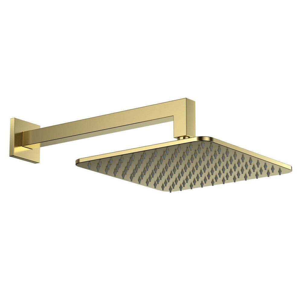 Scudo Square Shower Arm and Head in Brushed Brass