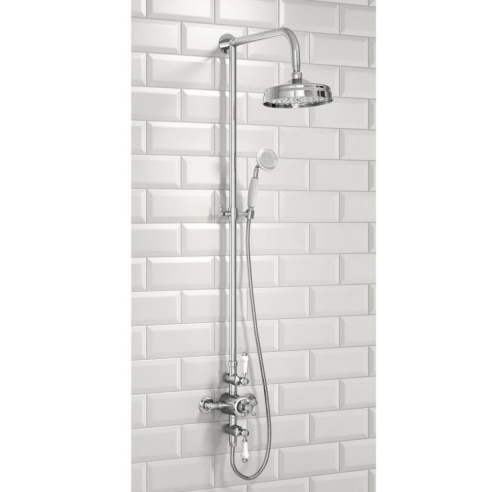 Scudo Traditional Chrome Rigid Riser Shower with Fixed Head and Handset (1)