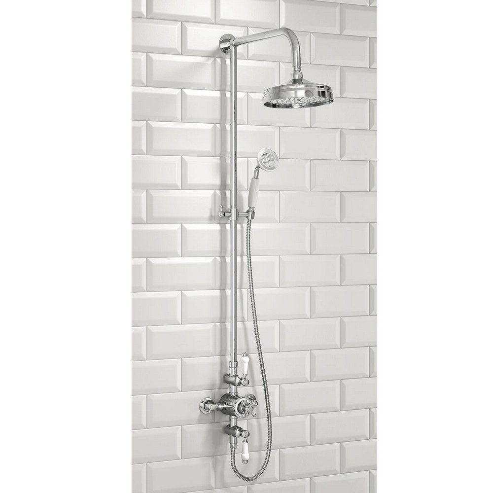 Scudo Traditional Chrome Rigid Riser Shower with Fixed Head and Handset