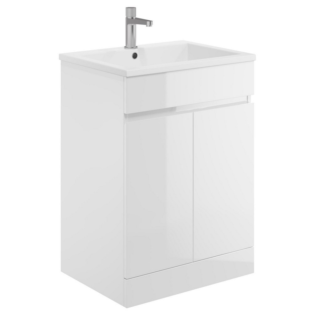Scudo Waterguard 600mm Gloss White Freestanding Vanity Unit and Basin