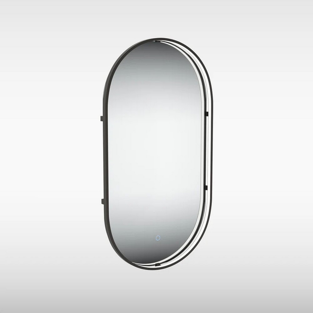 Sensio Aspect Pill Shaped Floating Edge 900 x 500mm Matt Black LED Mirror