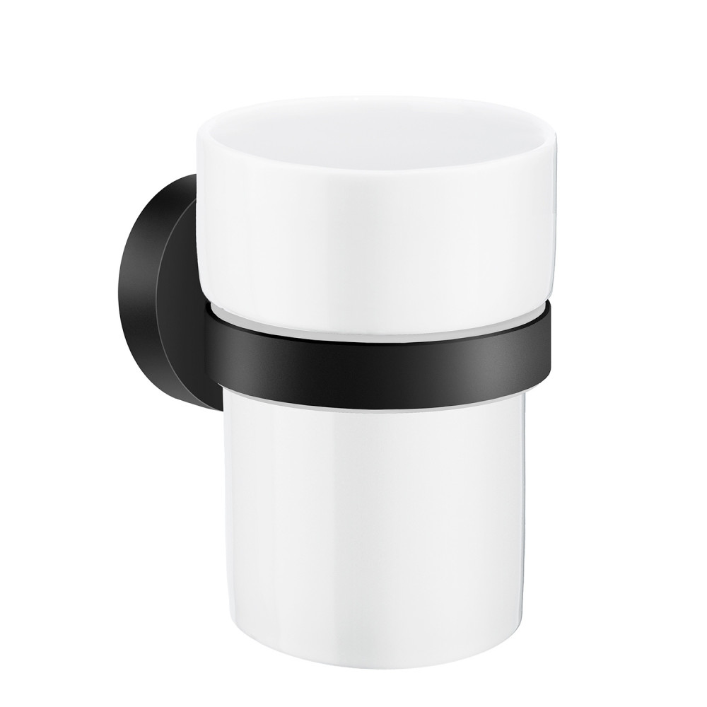 Smedbo Home Porcelain Tumbler with Black Holder