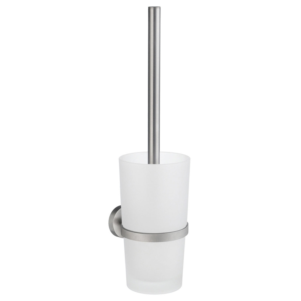 Smedbo Home Toilet Brush and Wall Mounted Frosted Glass Container Brushed Chrome