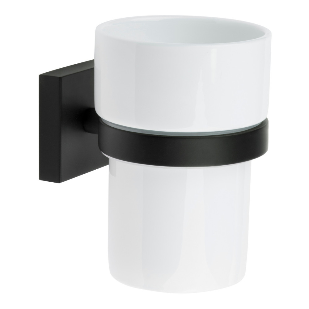 Smedbo House Holder in Black with Porcelain Tumbler