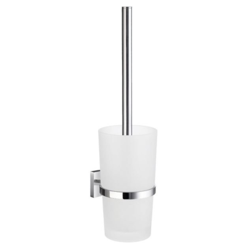 Smedbo House Toilet Brush Holder in Chrome with a Frosted Glass Container