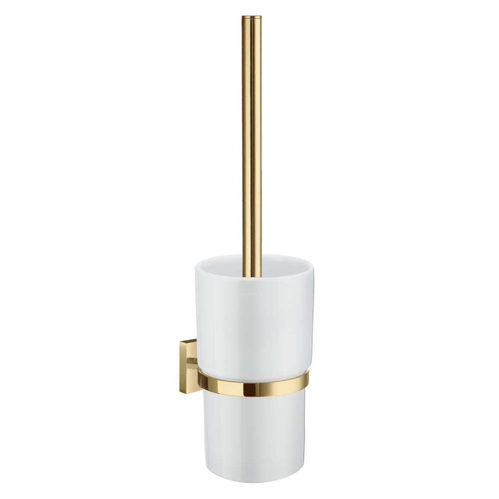 Smedbo House Toilet Brush in Polished Brass with Porcelain Container