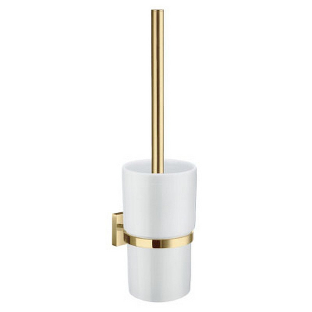 Smedbo House Toilet Brush in Polished Brass with Porcelain Container