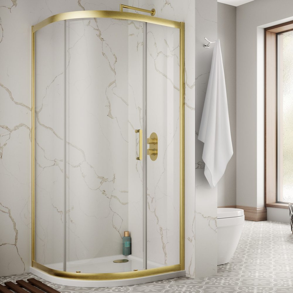 Sommer 8 Brushed Brass Single Door Quadrant Shower Enclosure