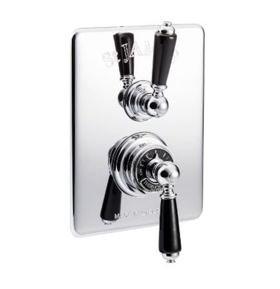 St James Concealed Thermostatic Shower Valve With Black London Levers
