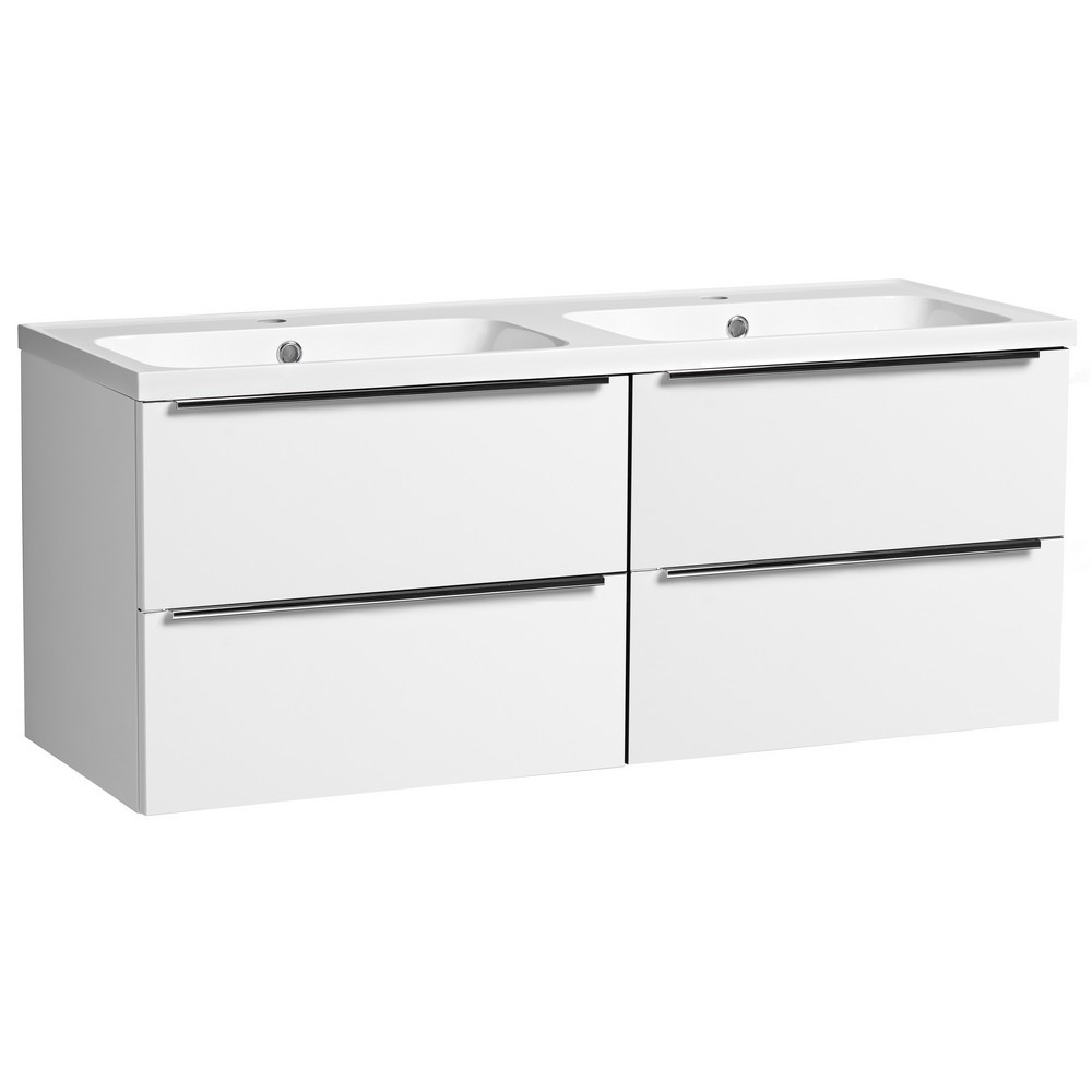 Tavistock Cadence 1200mm Wall Mounted Double Basin Vanity Unit in Gloss White