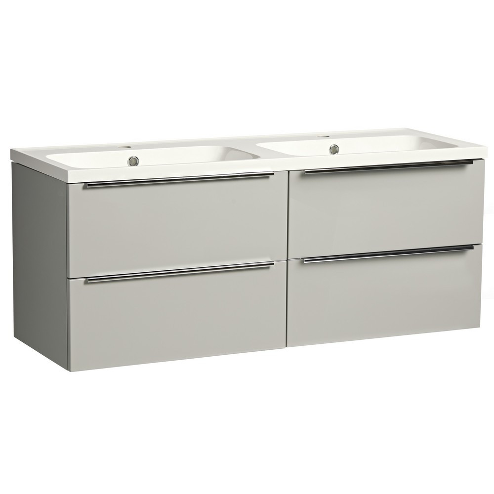 Tavistock Cadence 1200mm Wall Mounted Double Basin Vanity Unit in Light Grey