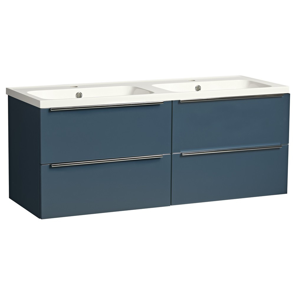 Tavistock Cadence 1200mm Wall Mounted Double Basin Vanity Unit in Oxford Blue