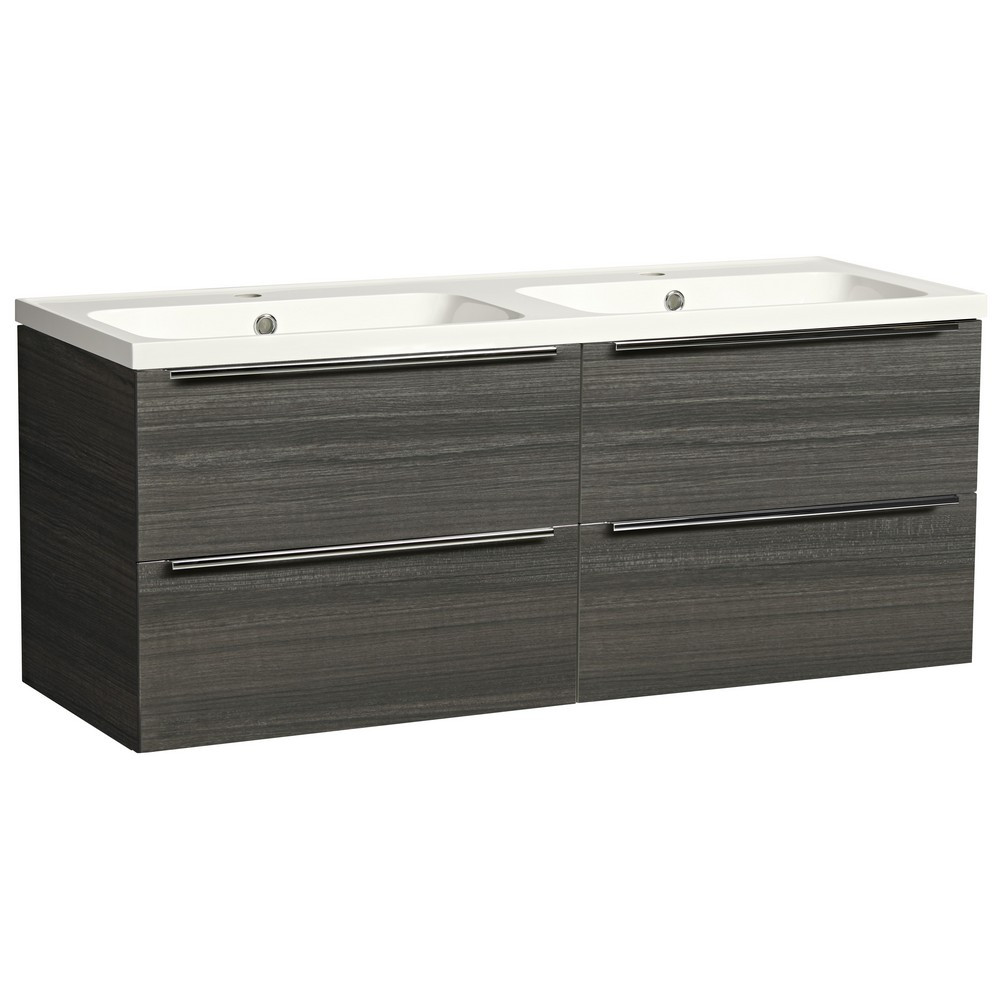 Tavistock Cadence 1200mm Wall Mounted Double Basin Vanity Unit in Tundra Wood