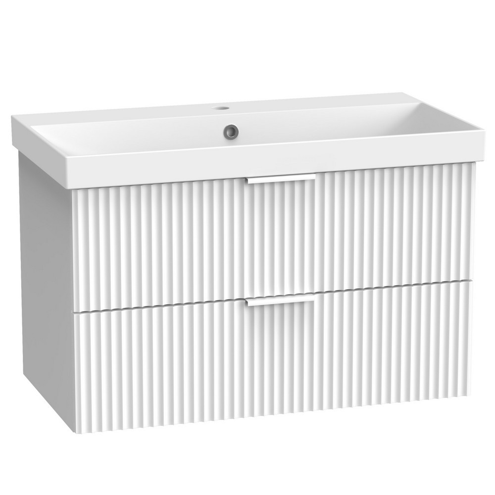 Tavistock Cadence 800mm Wall Hung Fluted Vanity Unit and Basin in Matt White