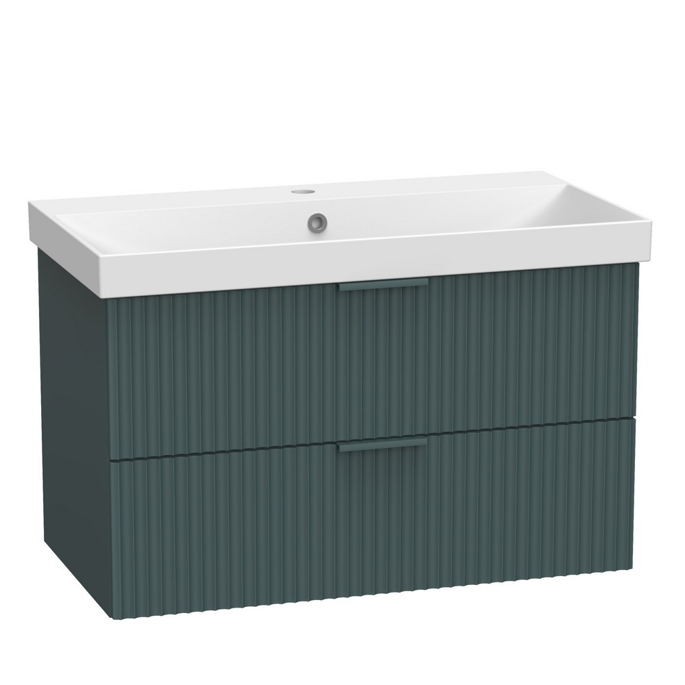 Tavistock Cadence 800mm Wall Hung Fluted Vanity Unit and Basin in Viridian Green