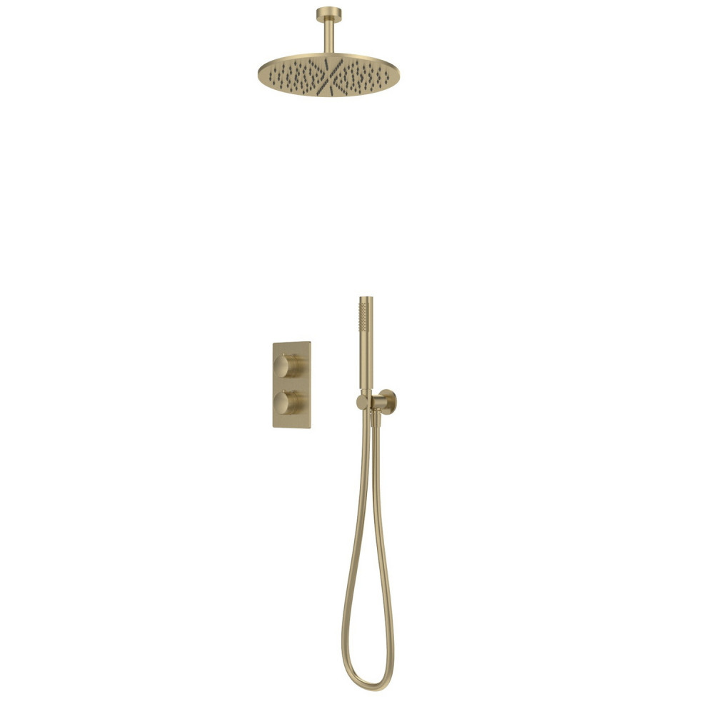 Tavistock Cohort Brushed Brass Concealed Shower System with Handset and Ceiling Head
