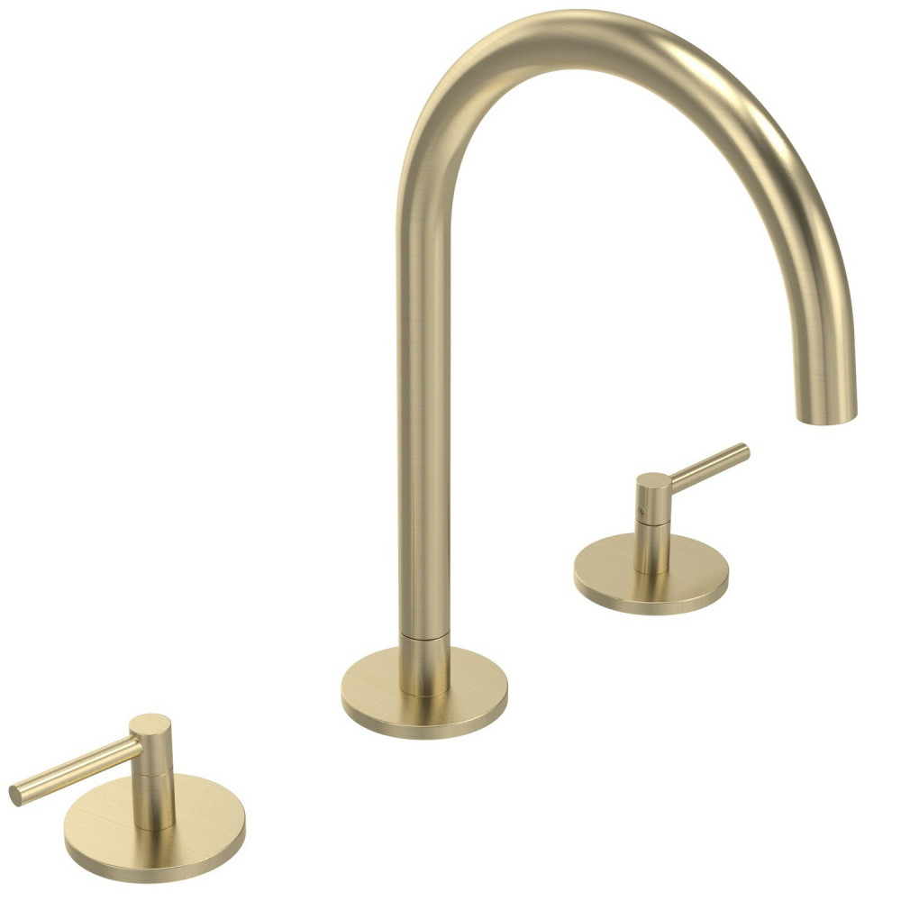 Tavistock Cohort Lever 3TH Brushed Brass Basin Mixer with Waste