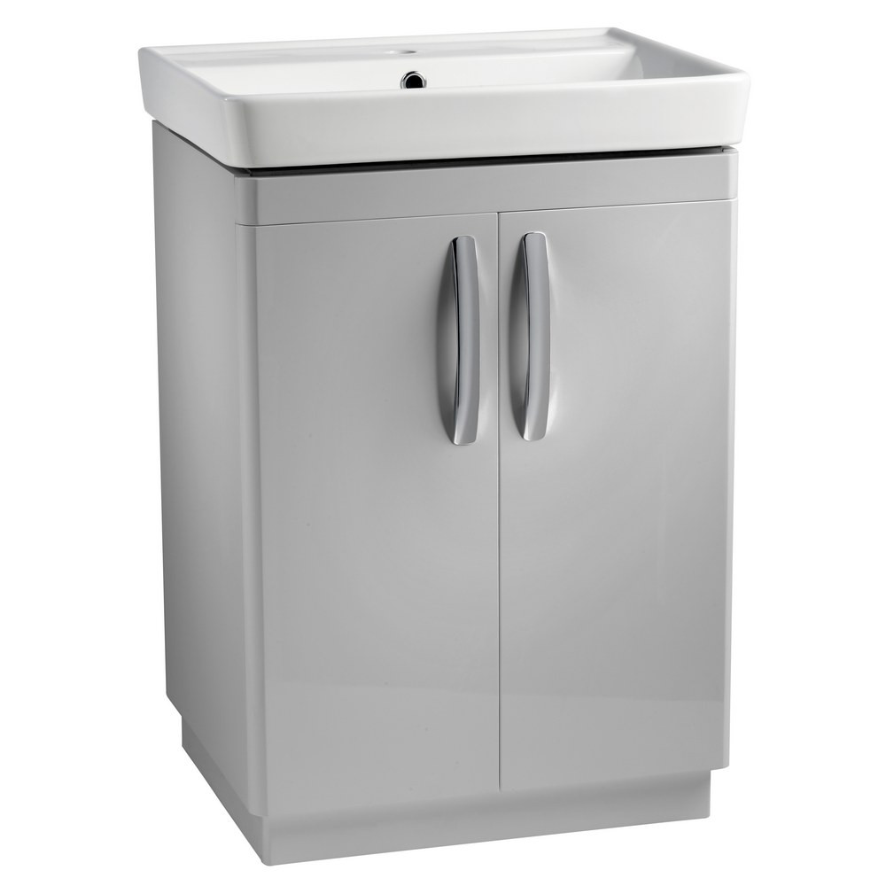Tavistock Compass 600mm 2 Door Freestanding Unit with Basin Gloss Light Grey (1)