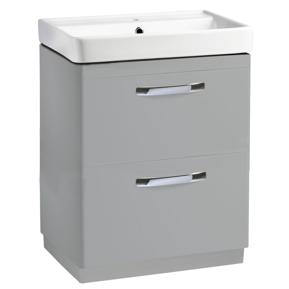 Tavistock Compass 600mm Gloss Light Grey Double Drawer Freestanding Unit with Ceramic Basin
