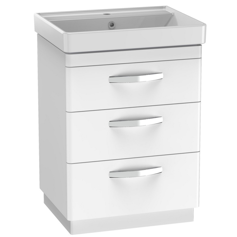 Tavistock Compass 600mm Three Drawer Gloss White Freestanding Vanity Unit
