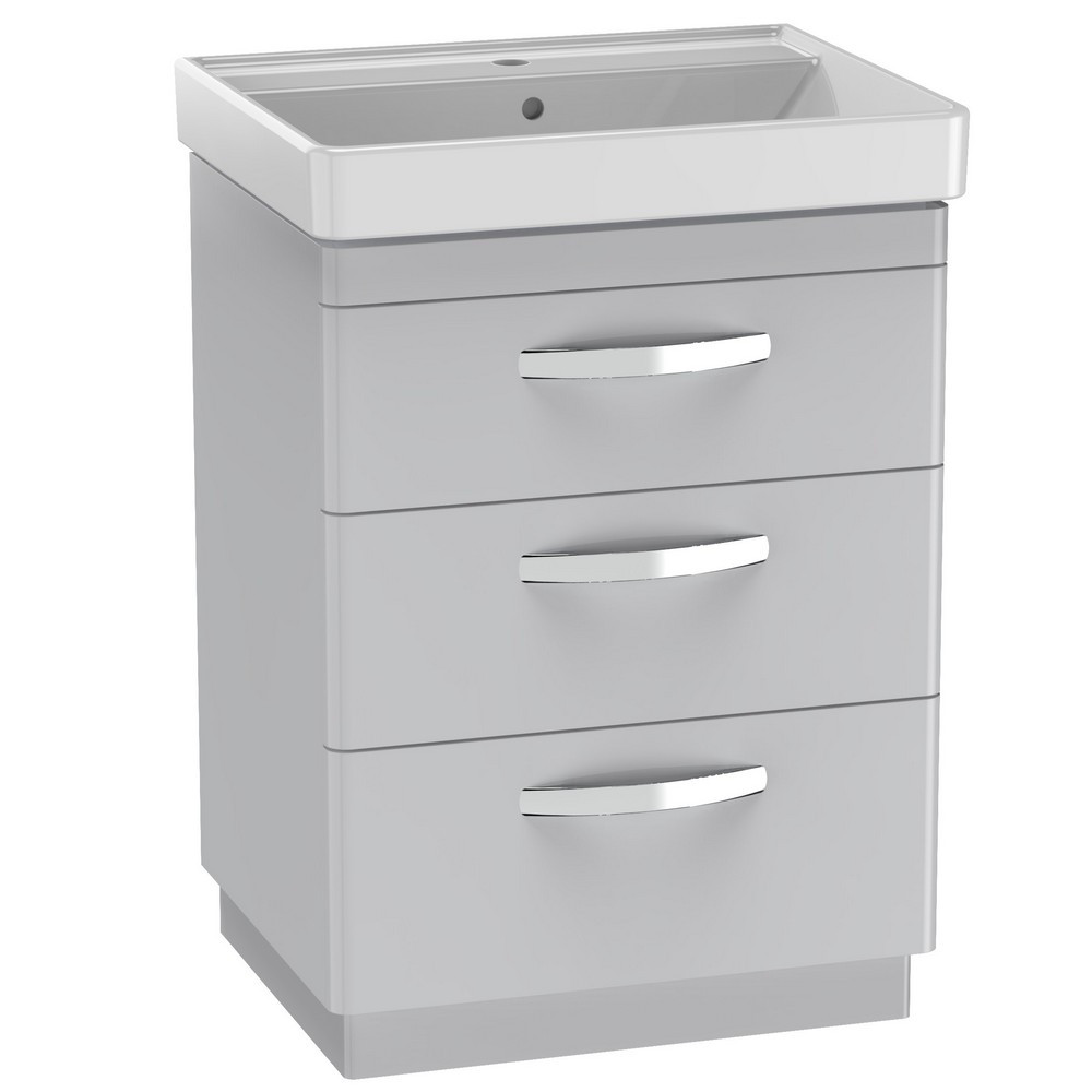Tavistock Compass 600mm Three Drawer Light Grey Freestanding Vanity Unit and Basin