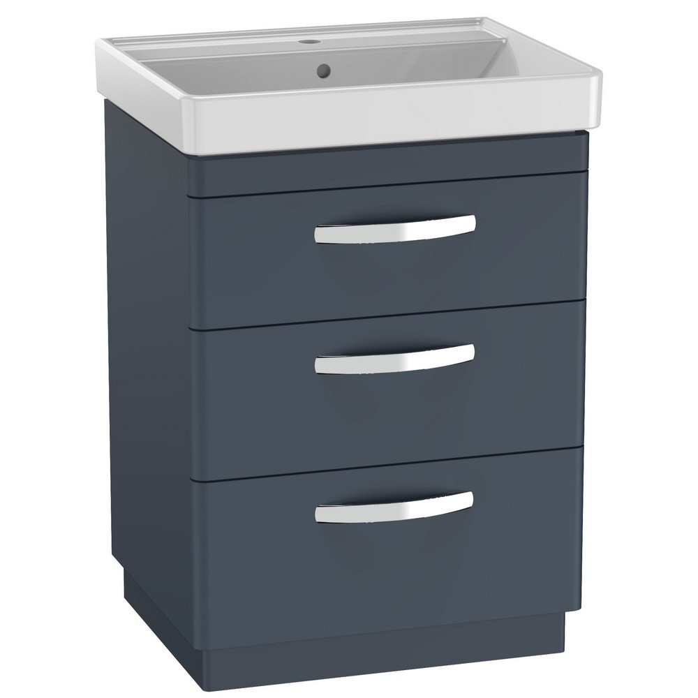 Tavistock Compass 600mm Three Drawer Oxford Blue Freestanding Vanity Unit