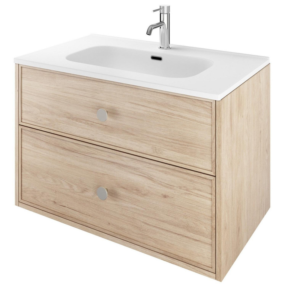 Vantara Active 800mm Wall Hung Slim Shaker Vanity Unit and Basin in Light Oak