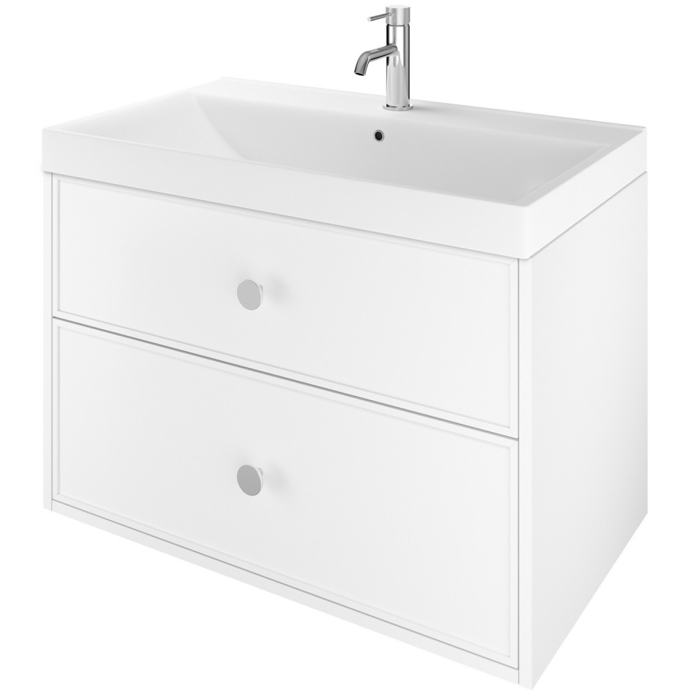 Vantara Active 800mm Wall Hung Slim Shaker Vanity Unit and Basin in Matt White