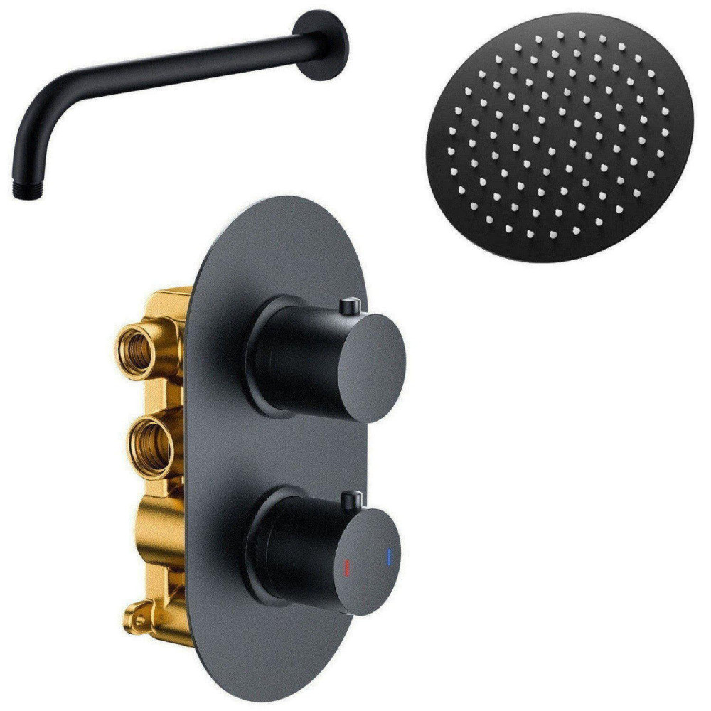 Vantara Stellar Black Concealed Thermostatic Shower Valve and Fixed Head