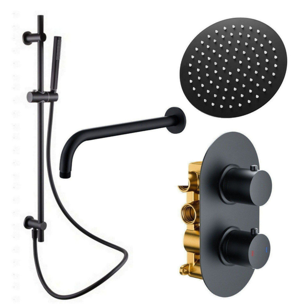 Vantara Stellar Black Concealed Thermostatic Valve with Fixed Head and Slide Rail