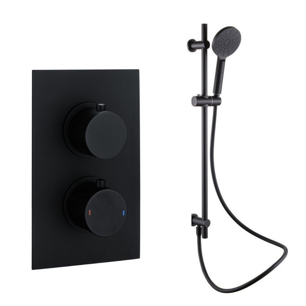 Vantara Stellar Black Round Concealed Thermostatic Shower Valve and Slide Rail
