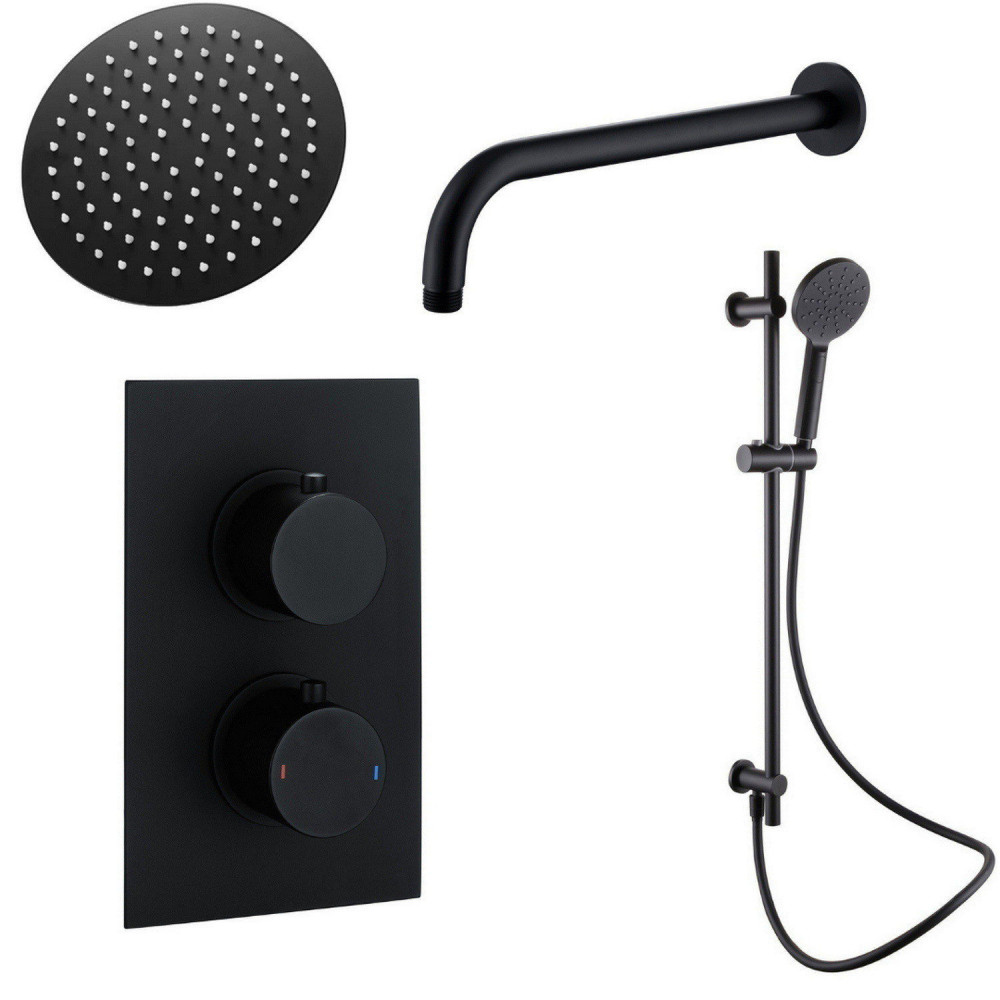 Vantara Stellar Black Round Concealed Thermostatic Valve with Fixed Head and Slide Rail