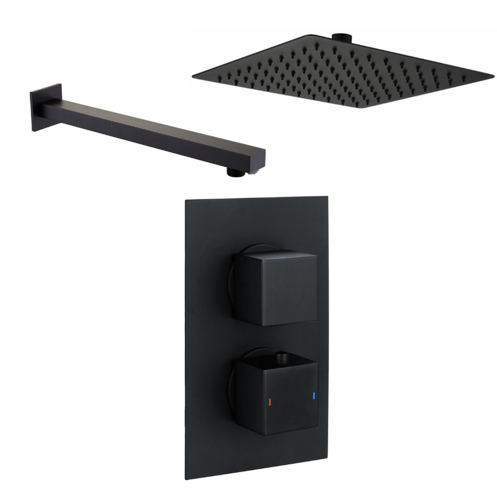 Vantara Stellar Black Square Concealed Thermostatic Valve and Fixed Head