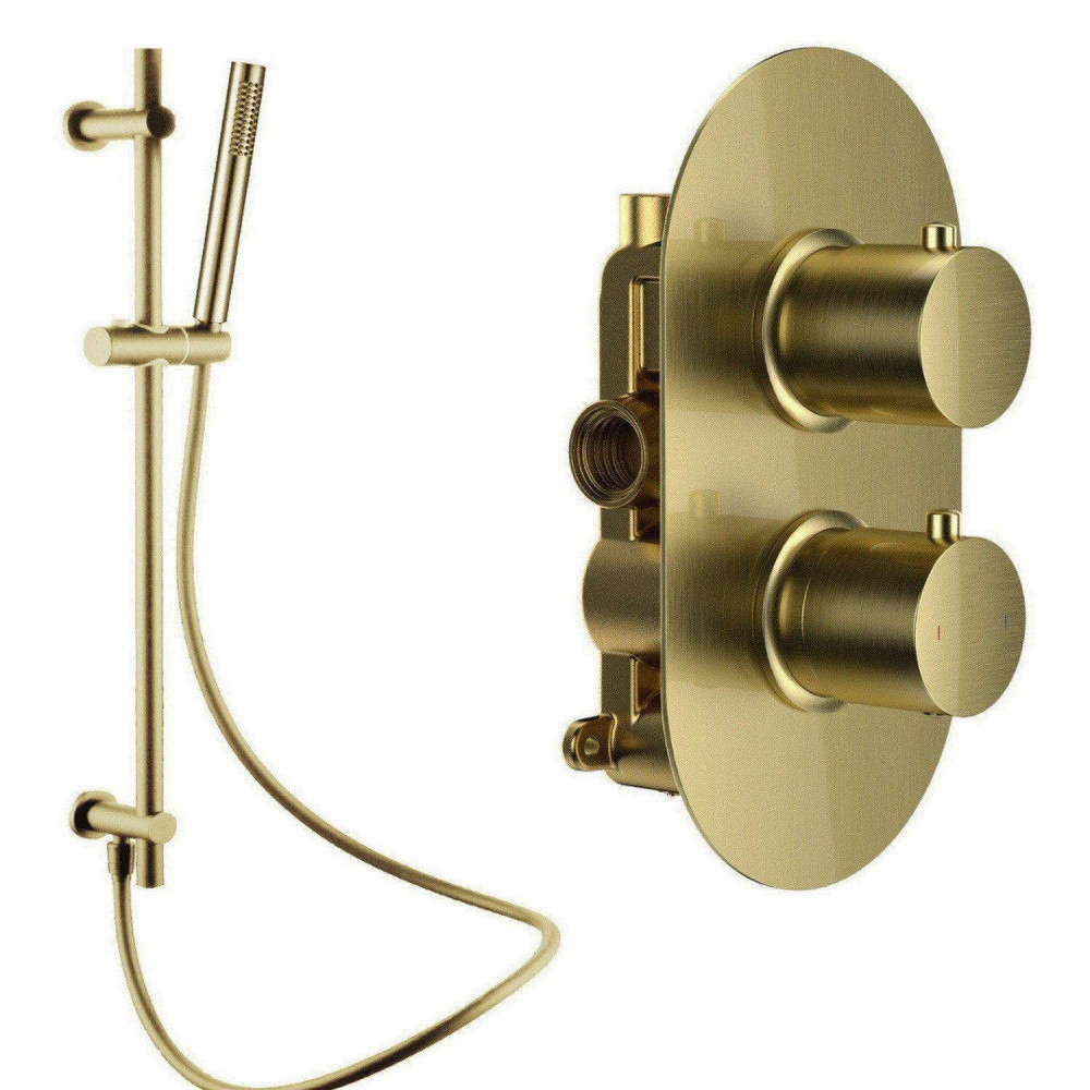 Vantara Stellar Brushed Brass Concealed Thermostatic Shower Valve with Slide Rail