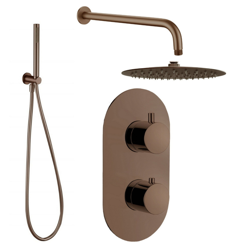 Vantara Stellar Brushed Bronze Concealed Thermostatic Valve with Fixed Head and Handset
