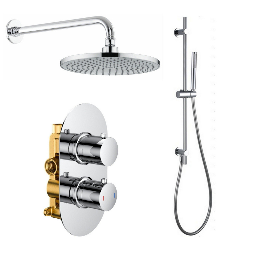 Vantara Stellar Chrome Concealed Thermostatic Valve with Fixed Head and Slide Rail