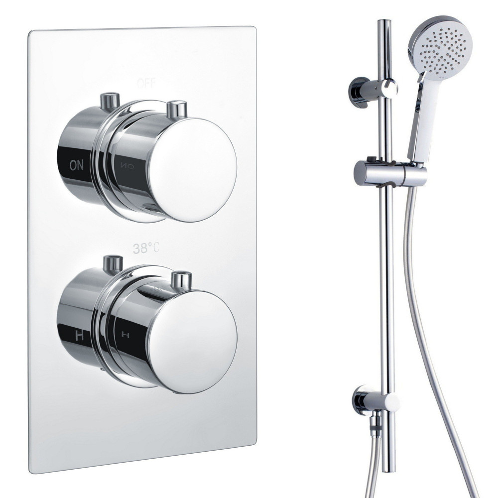 Vantara Stellar Chrome Round Concealed Thermostatic Shower Valve and Slide Rail