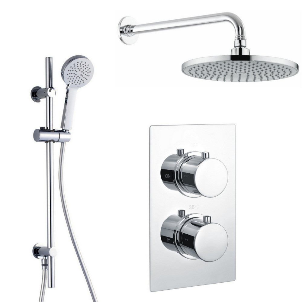 Vantara Stellar Chrome Round Concealed Thermostatic Valve with Fixed Head and Slide Rail