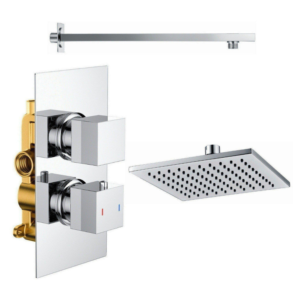 Vantara Stellar Chrome Square Concealed Thermostatic Valve and Fixed Head