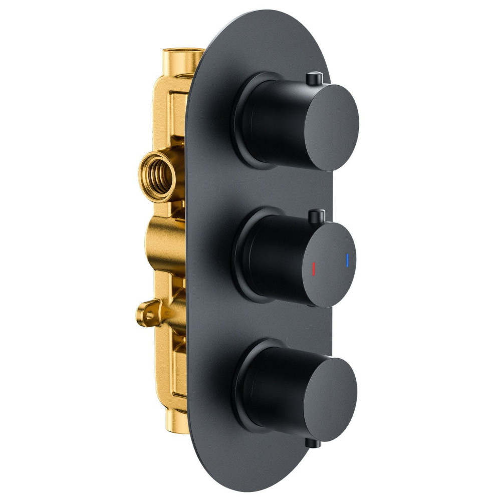 Vantara Stellar Dual Outlet Black Lozenge Triple Concealed Shower Valve