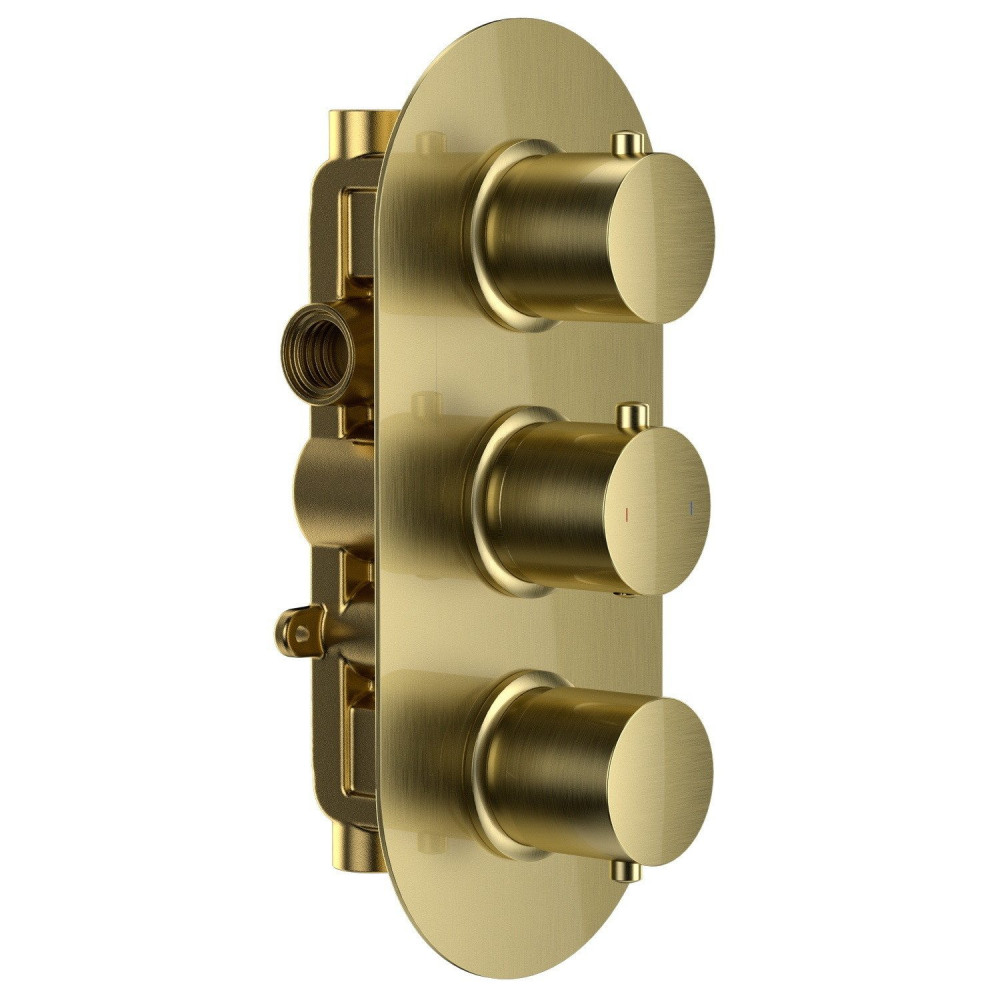 Vantara Stellar Dual Outlet Brushed Brass Lozenge Triple Concealed Shower Valve