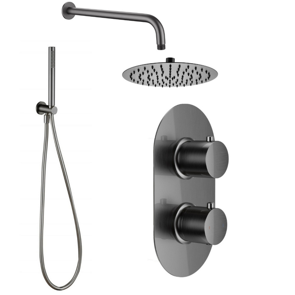 Vantara Stellar Gunmetal Grey Concealed Thermostatic Valve with Fixed Head and Handset
