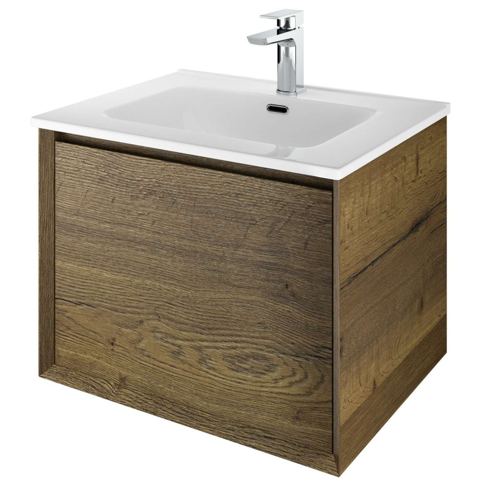 Vantara Leon 610mm Wall Hung Vanity Unit and Basin in Tobacco Oak