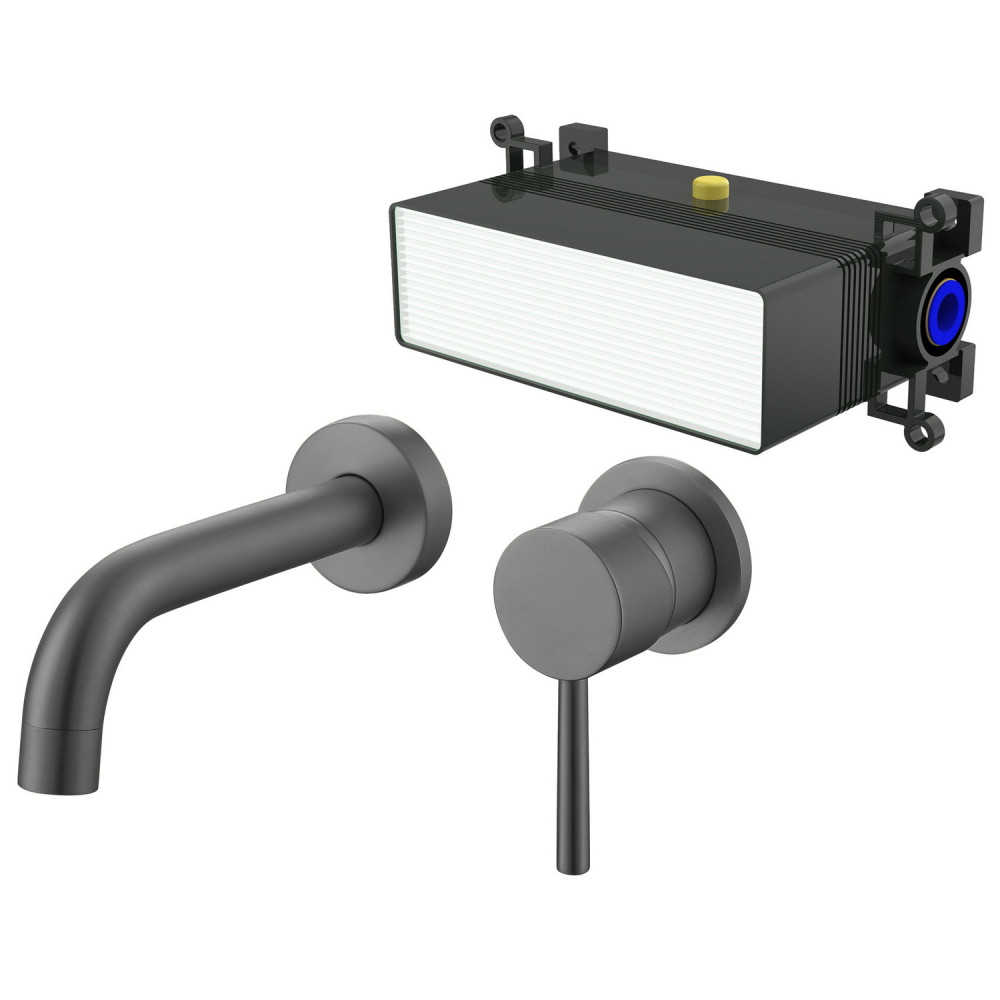 Vantara Fortune 2TH Wall Mounted Basin Mixer in Gunmetal Grey